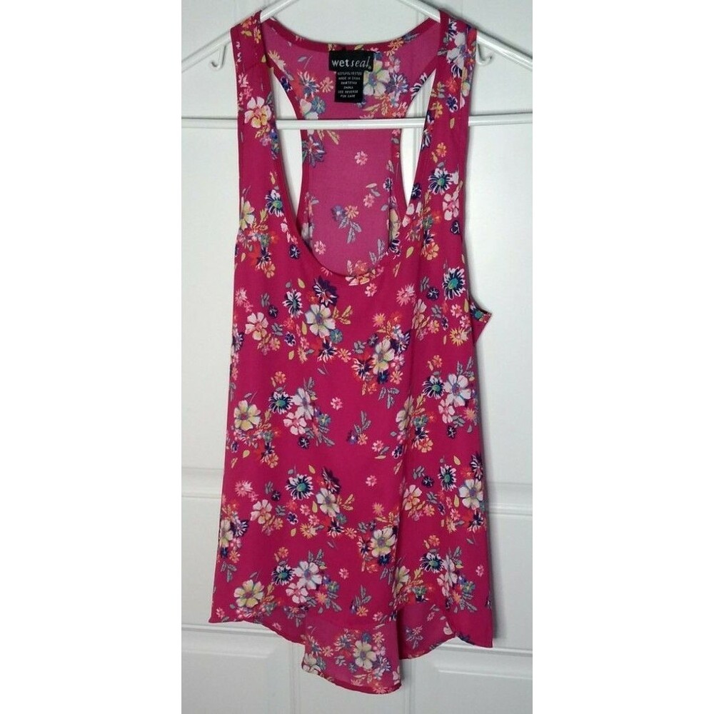 Wet Seal Women's Floral Sleeveless Racerback Blouse (Size: Small) (Color: Pink)